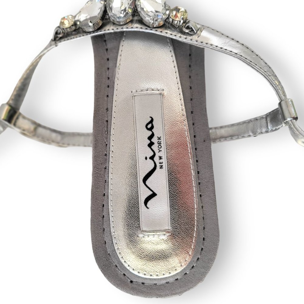 Nina Metallic Silver Crystal Gem Bling Thong Slingback Flat sandel US8 - Picture 8 of 10